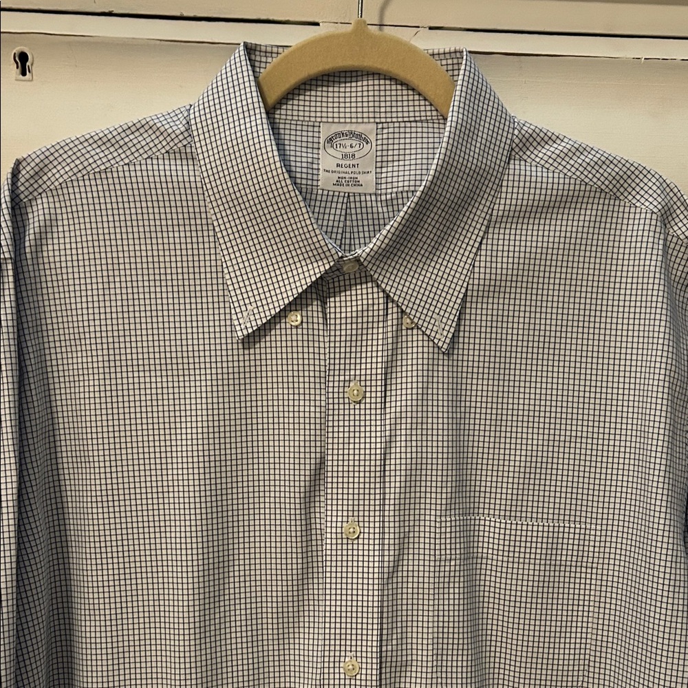 Brooks Brothers Men's Black and White Checkered Dress Shirt